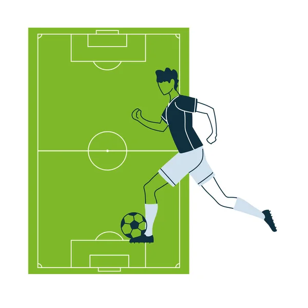 足球运动员有球和球场矢量设计 — 图库矢量图片