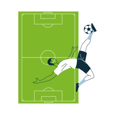 Top ve saha vektör tasarımlı futbolcu.