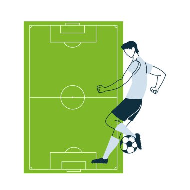 Top ve saha vektör tasarımlı futbolcu.