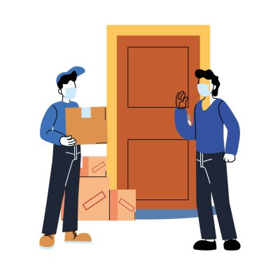 Maskeli ve kutulu servis elemanı dış kapı vektör tasarımı