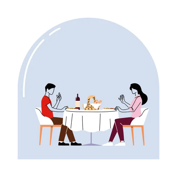 Žena a muž sedí u stolu s vínem vektor design — Stockový vektor