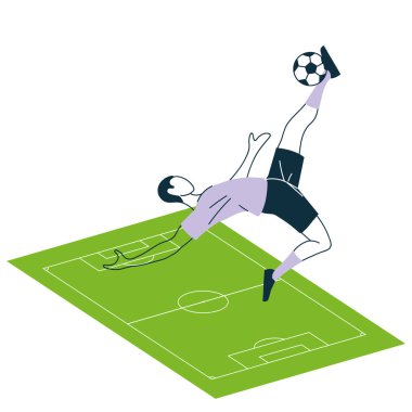 Saha vektör tasarımında topu olan futbolcu.
