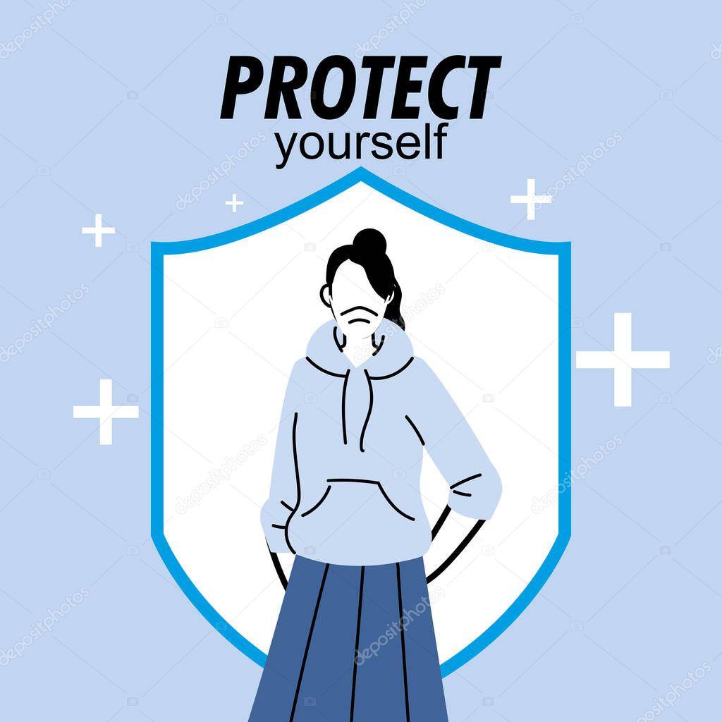 woman with mask protecting himself virus