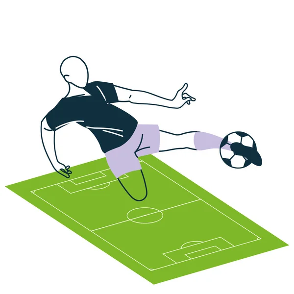 Joueur de football homme avec ballon sur la conception vectorielle court — Image vectorielle