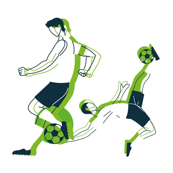 Joueurs de football hommes avec conception vectorielle balles — Image vectorielle