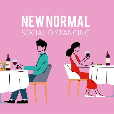 Kadın ve erkek arasındaki sosyal mesafe vektör tasarımında