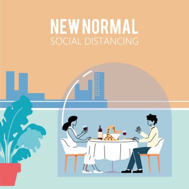 Kadın ve erkek arasındaki sosyal mesafe vektör tasarımında