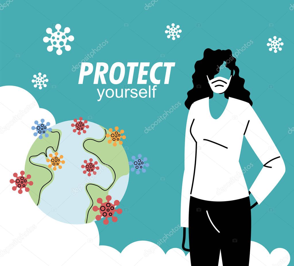 woman with mask protecting himself virus