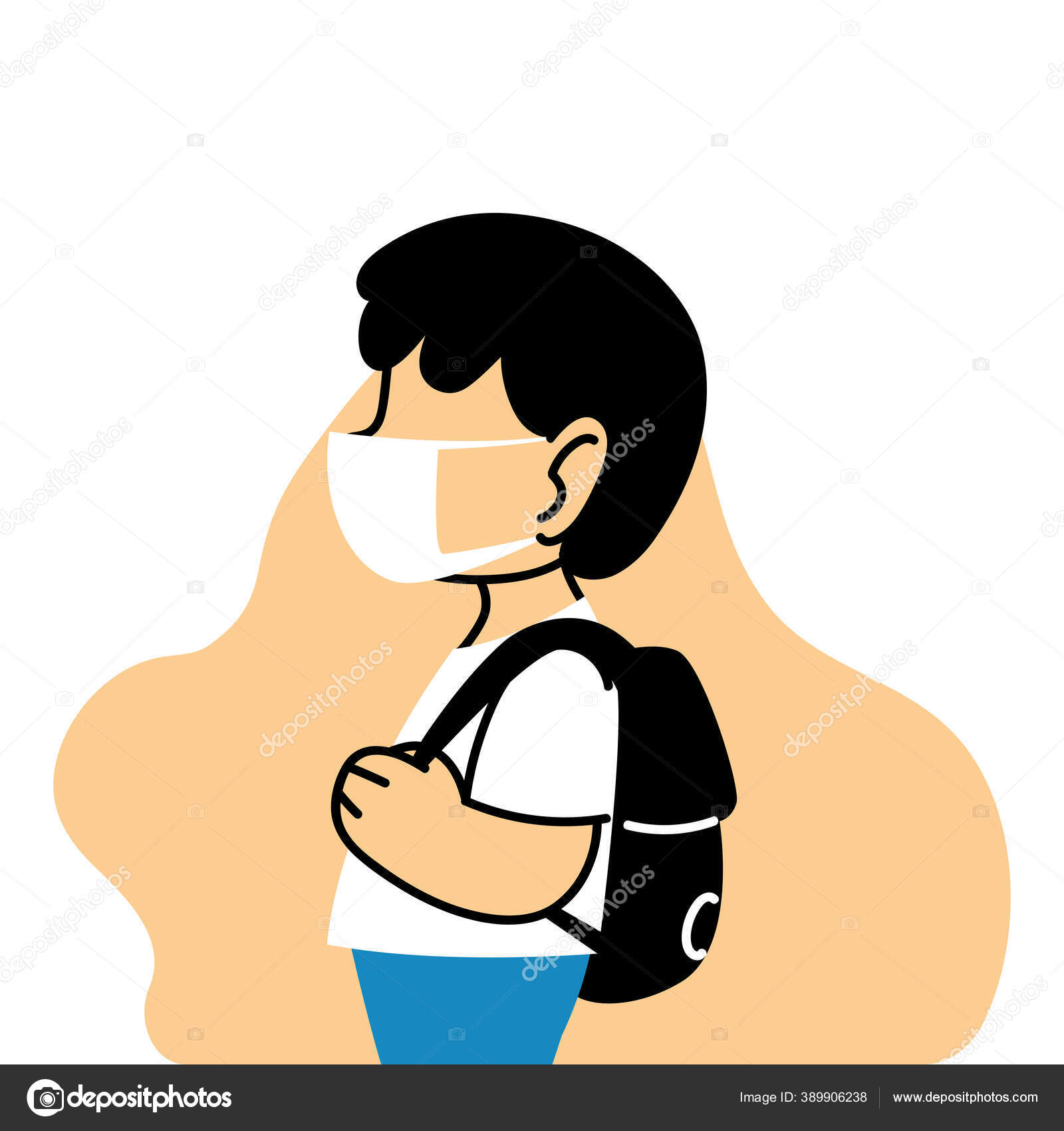 Boy With Mask Going Back To School Vector Image By C Djv Vector Stock 389906238