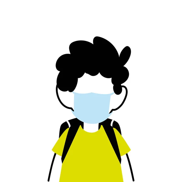 Garçon avec masque retournant à l'école — Image vectorielle