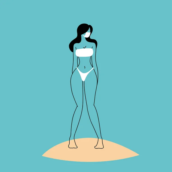 Kvinna på stranden bär ansiktsmask — Stock vektor