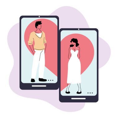 Online randevulaşma, sanal ilişki ve online aşk. İnternette tanışan birkaç genç insan.