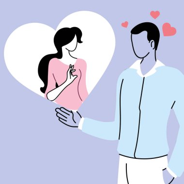 Şüpheye düşen adam aşık olan adamı düşünür, düşünce balonunun içindeki kadını.