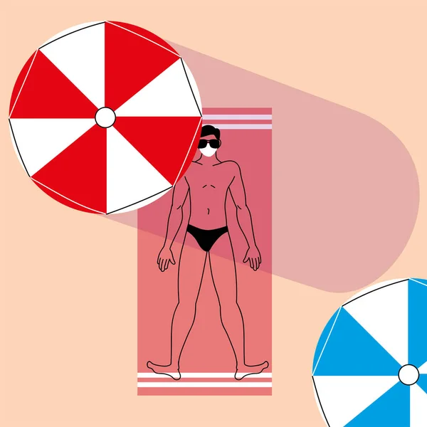 Hombre toma el sol en la playa en una máscara — Archivo Imágenes Vectoriales