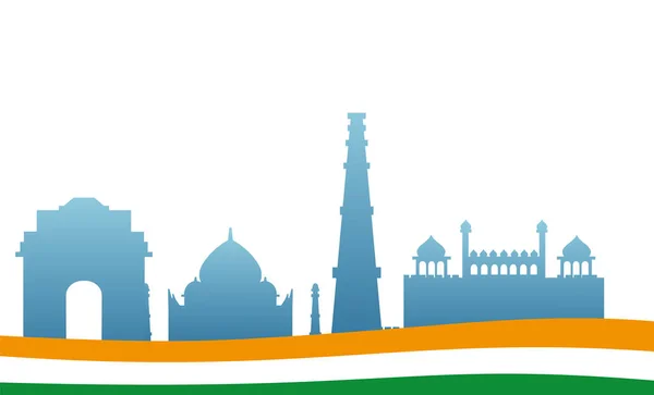 印度著名纪念碑的轮廓 — 图库矢量图片