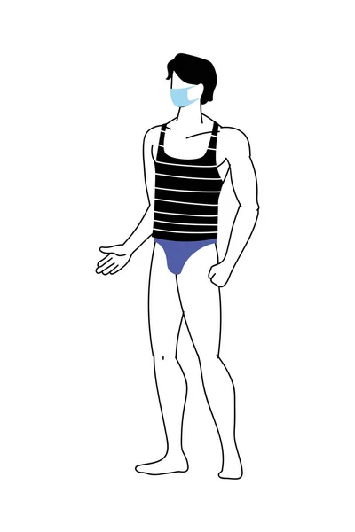 Homme avec masque et maillot de bain en été — Image vectorielle