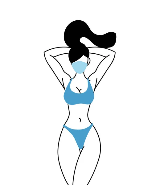Mujer con máscara y traje de baño de verano — Vector de stock