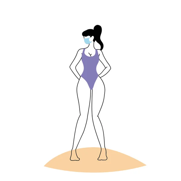 Mujer con máscara y traje de baño de verano — Vector de stock