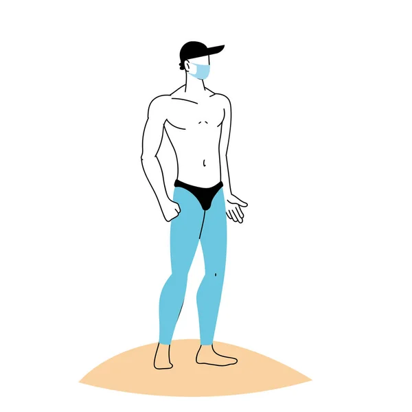 Homme avec masque et maillot de bain en été — Image vectorielle