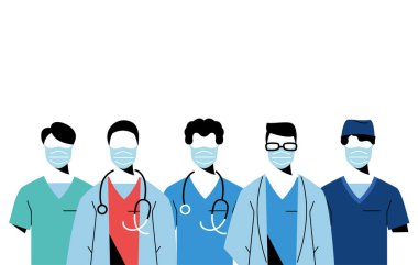 Yüz maskesi takan genç profesyonel doktorlar.