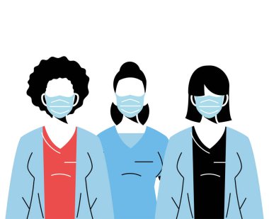 Yüz maskesi takan profesyonel tıp kadınları.