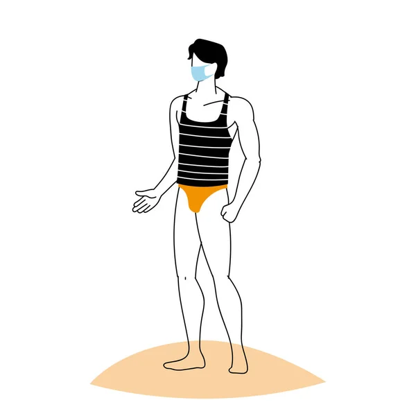 Mężczyzna w masce i kostiumie kąpielowym w lecie — Wektor stockowy
