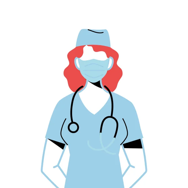 Médico feminino usando máscara cirúrgica —  Vetores de Stock