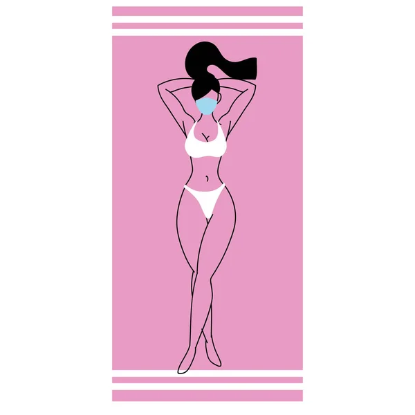 Mujer con máscara y traje de baño de verano — Vector de stock