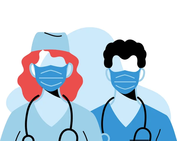 Médicos profesionales que usan máscaras faciales — Vector de stock