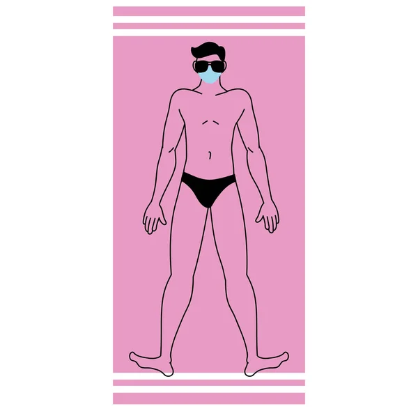 Hombre con sombrilla en la playa de verano — Vector de stock