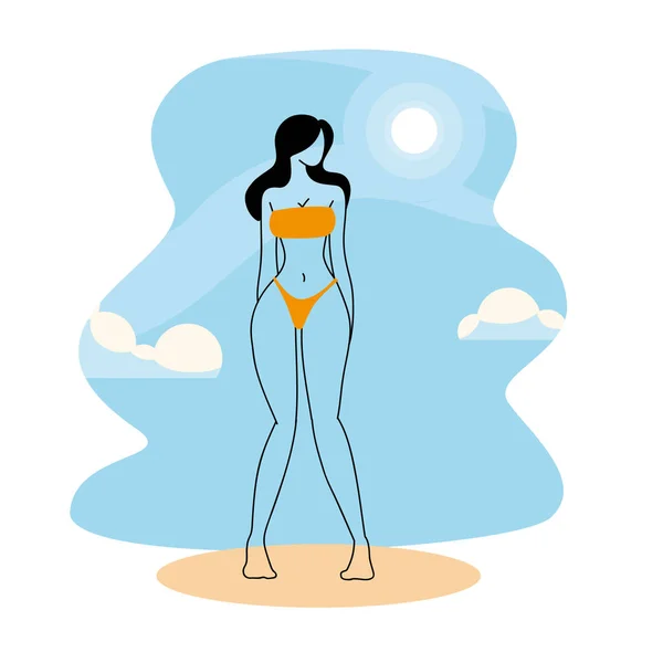 Woman in swimsuit sunbathing in summer — Stock Vector