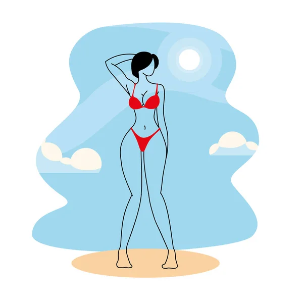 Woman in swimsuit sunbathing in summer — Stock Vector