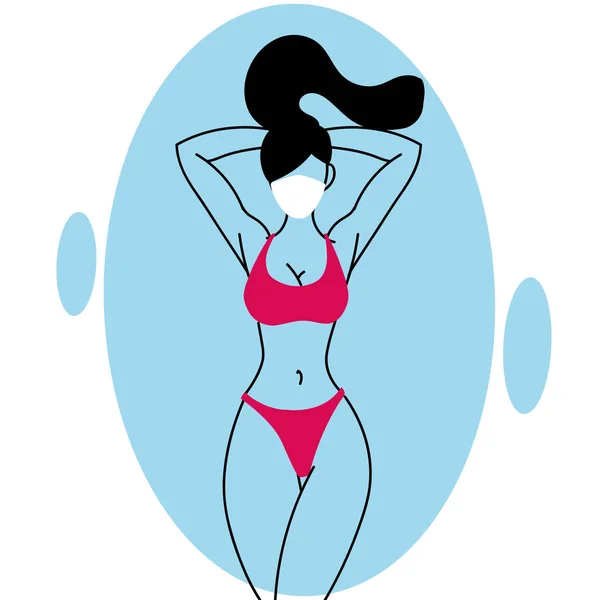 Mujer joven con traje de baño en verano — Vector de stock