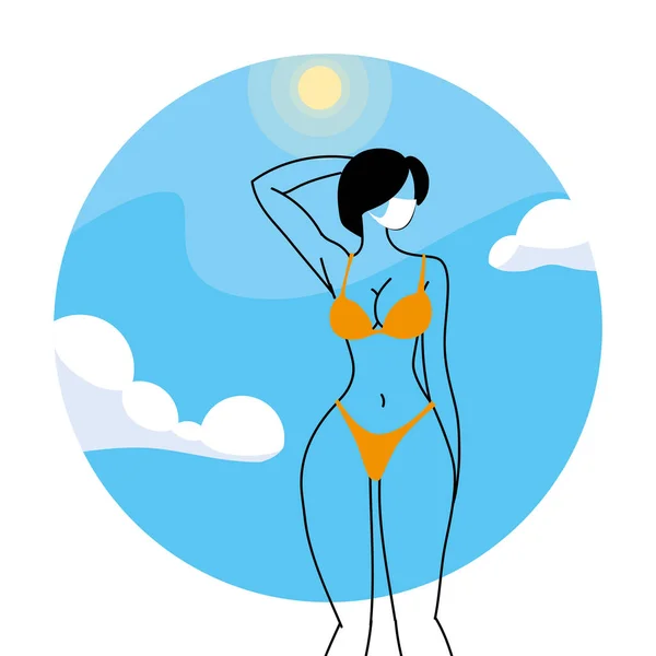 Женщина в маске на пляже летом — стоковый вектор