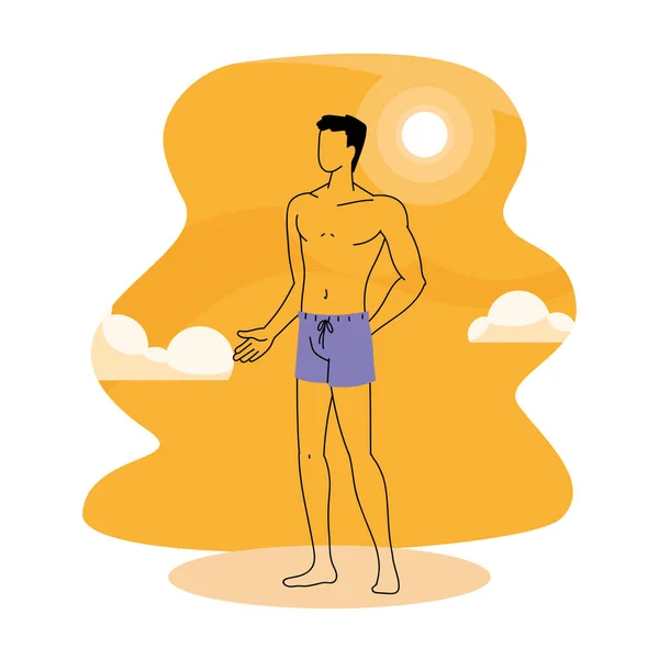 Homme avec masque à la plage de l'été — Image vectorielle