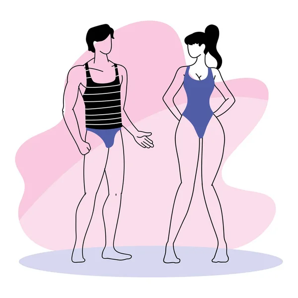 Couple avec masque et maillot de bain été — Image vectorielle