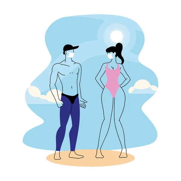 Par med mask och baddräkt på sommarsemester — Stock vektor