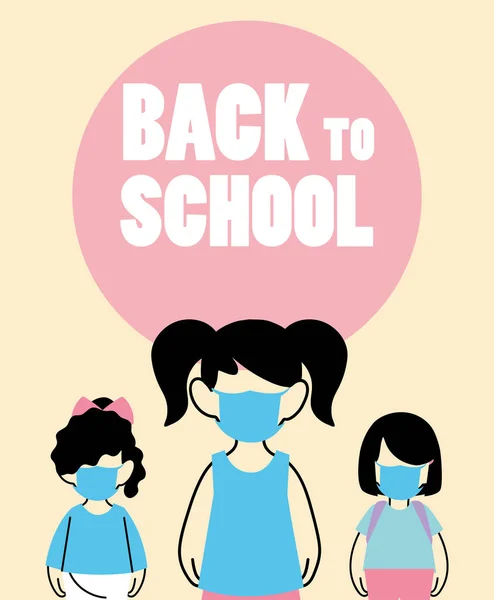 Kinder mit Mundschutz zurück in die Schule — Stockvektor