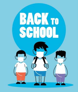 Yüzü maskeli çocuklar okula geri dönüyor.