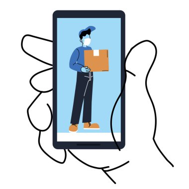 Teslimatçı ve kutu vektör tasarımcısı ile el ele tutuşmak