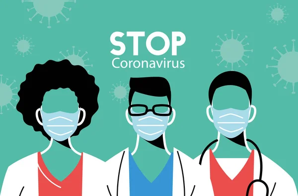 Ärzteteam und Krankenschwestern arbeiten daran, das Coronavirus zu stoppen — Stockvektor