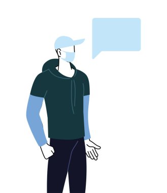 Maskeli adam ve baloncuklu mesaj