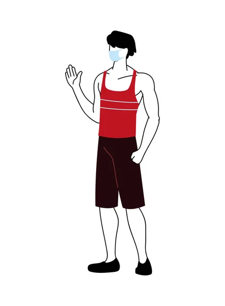 Joven con máscara y ropa deportiva — Vector de stock