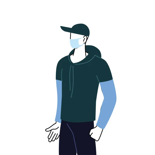 Jeune homme avec masque et vêtements de sport — Image vectorielle