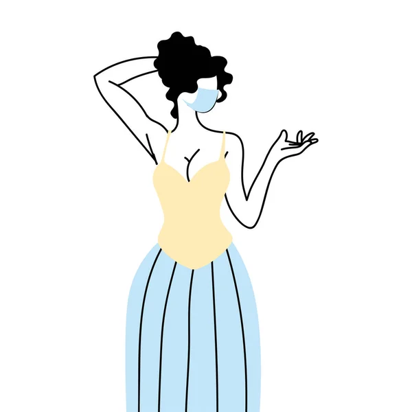 Jeune femme avec masque et vêtements décontractés — Image vectorielle