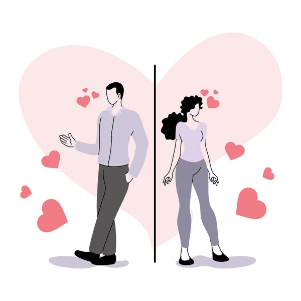 Novios jóvenes enamorados en línea — Vector de stock