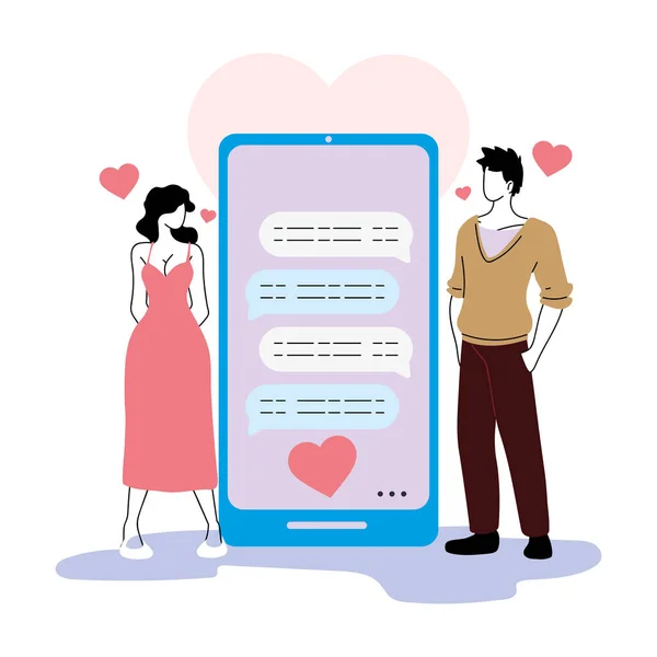 Smart phone with couple virtual relationship — Stock Vector