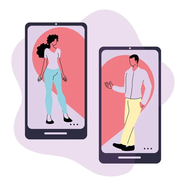 Smart phone con coppia relazione virtuale — Vettoriale Stock