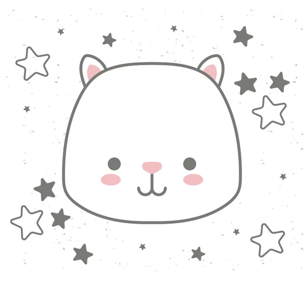 Cabeza de oso bebé kawaii con decoración — Vector de stock