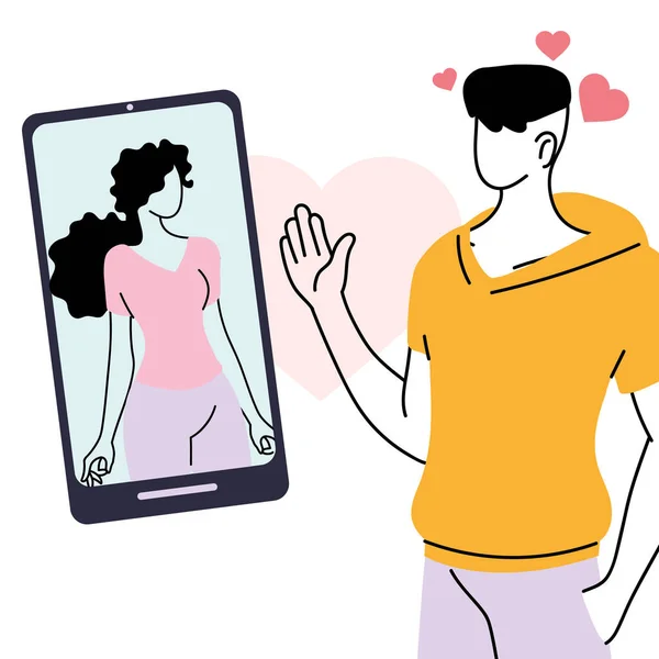 Teléfono inteligente con pareja relación virtual — Archivo Imágenes Vectoriales